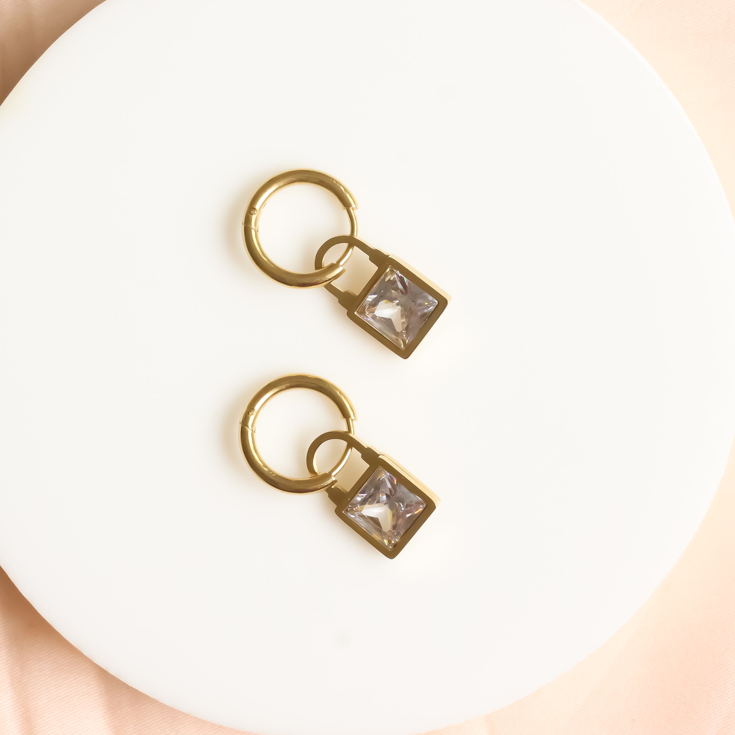 18K Gold Plated | Lock Drop Earrings