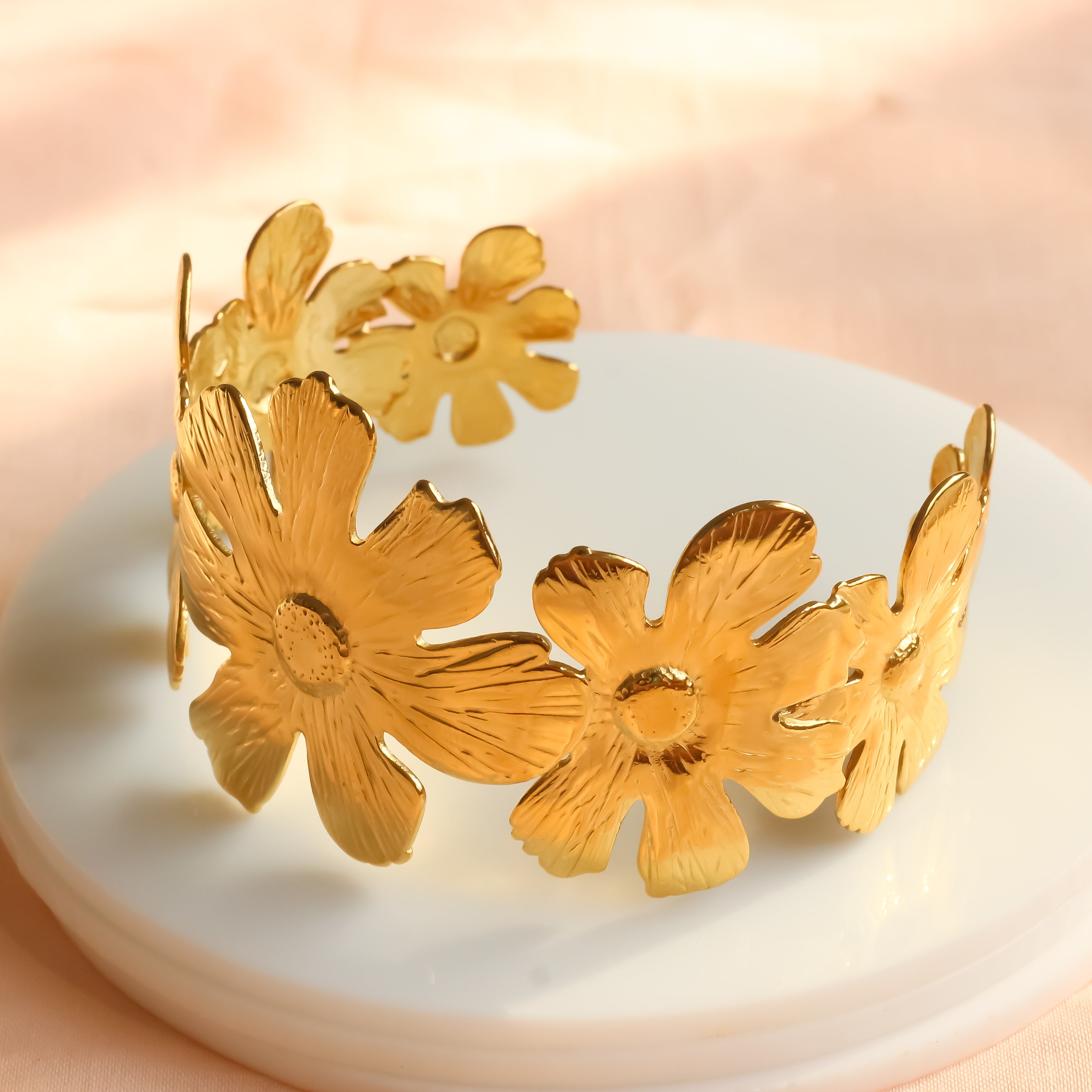 Gold Flower Cuff Bangle | Adjustable Cuff Bangle