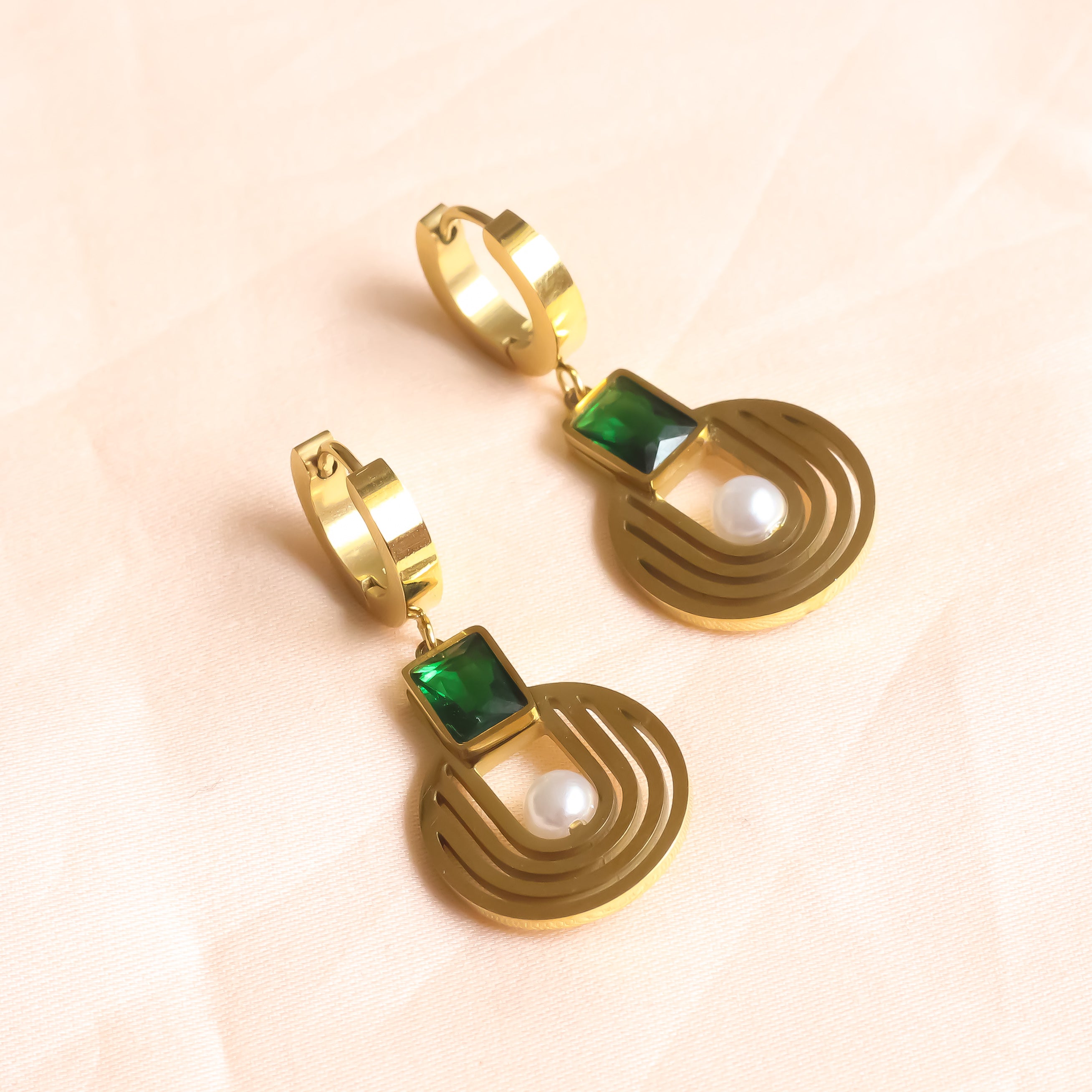 18K Gold Plated | Emerald Spiral Earrings