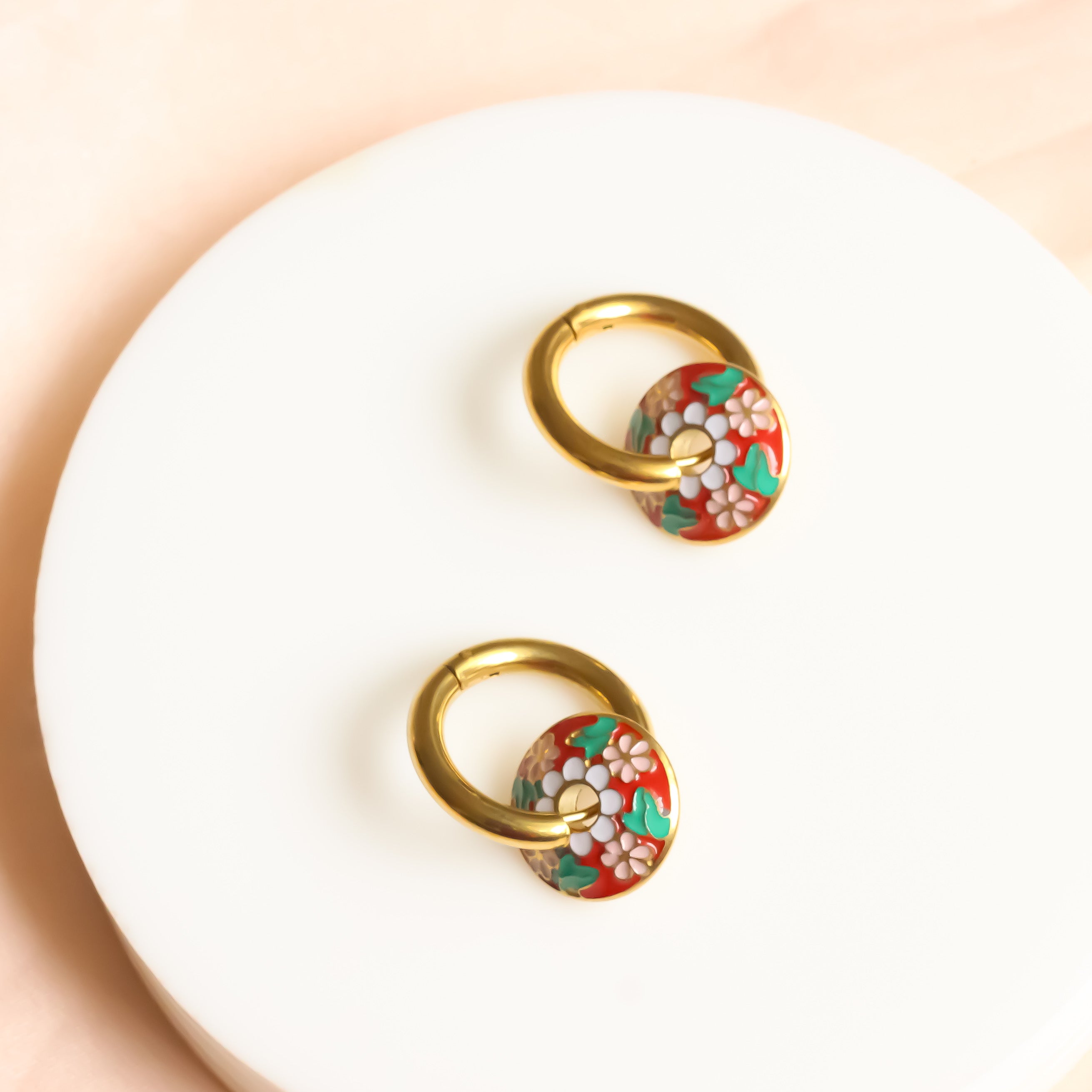 18K Gold Plated | Retro Enamel Earrings