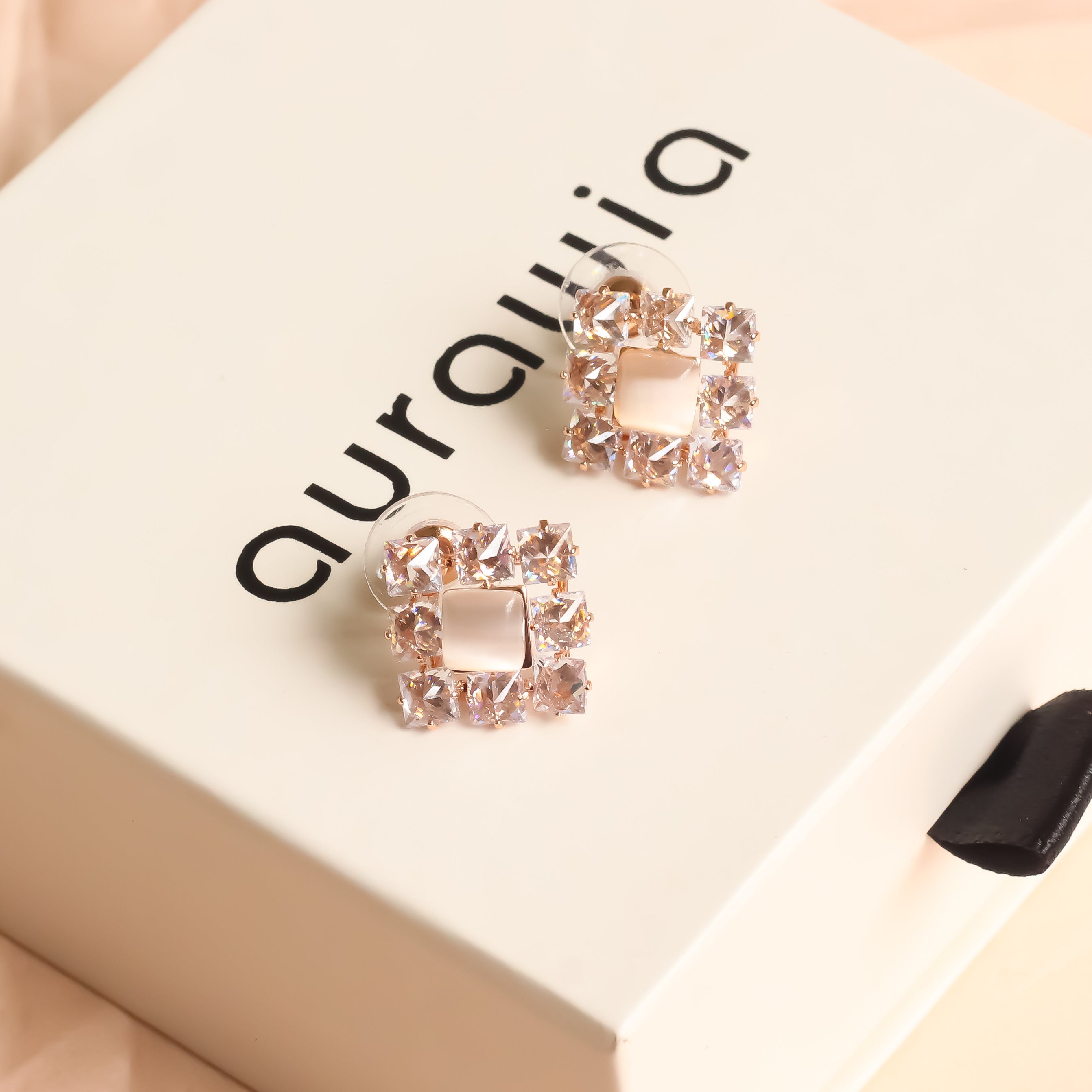 Elegance Square Studs | Rose Gold