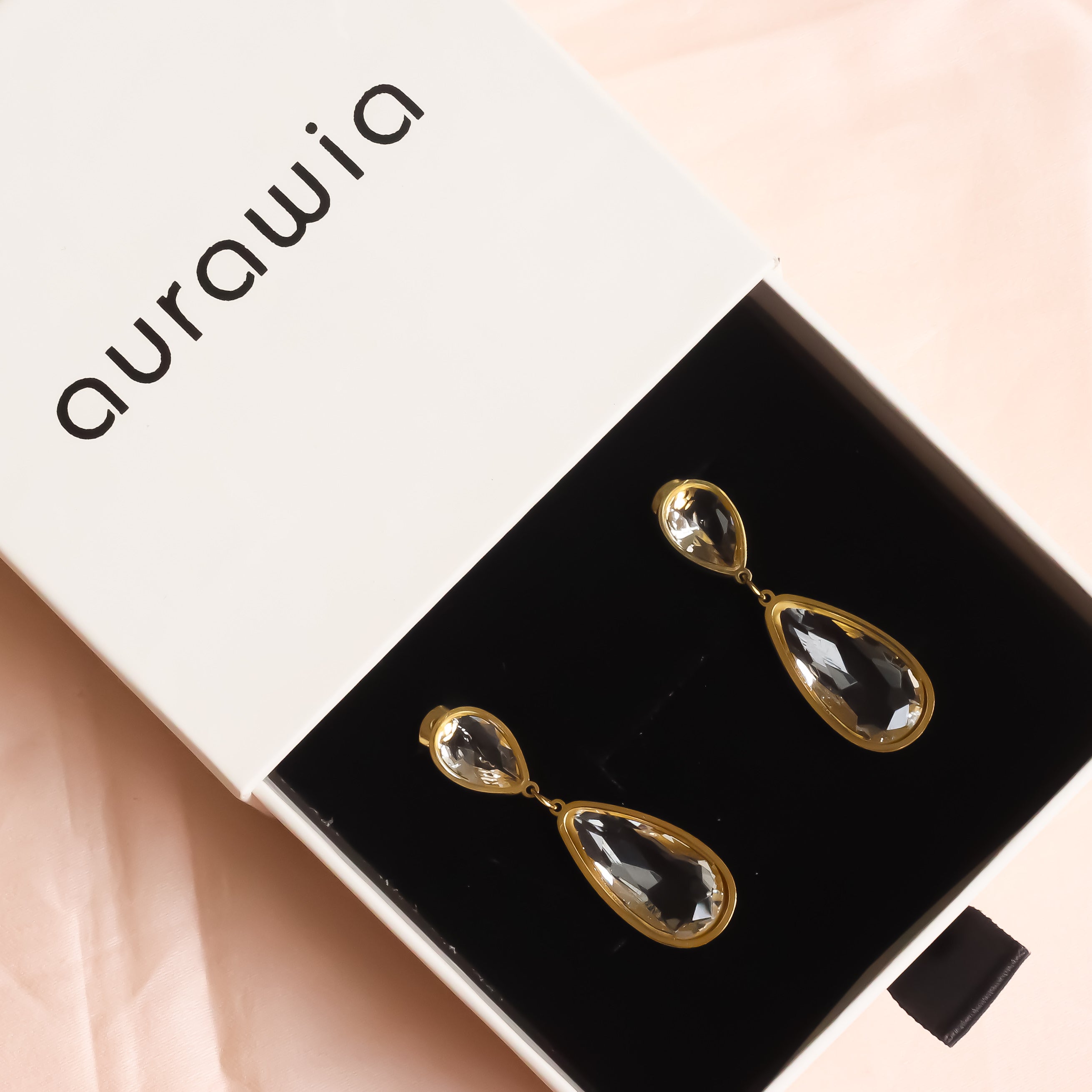 18K Gold Plated | Clear Tear Drop Earrings