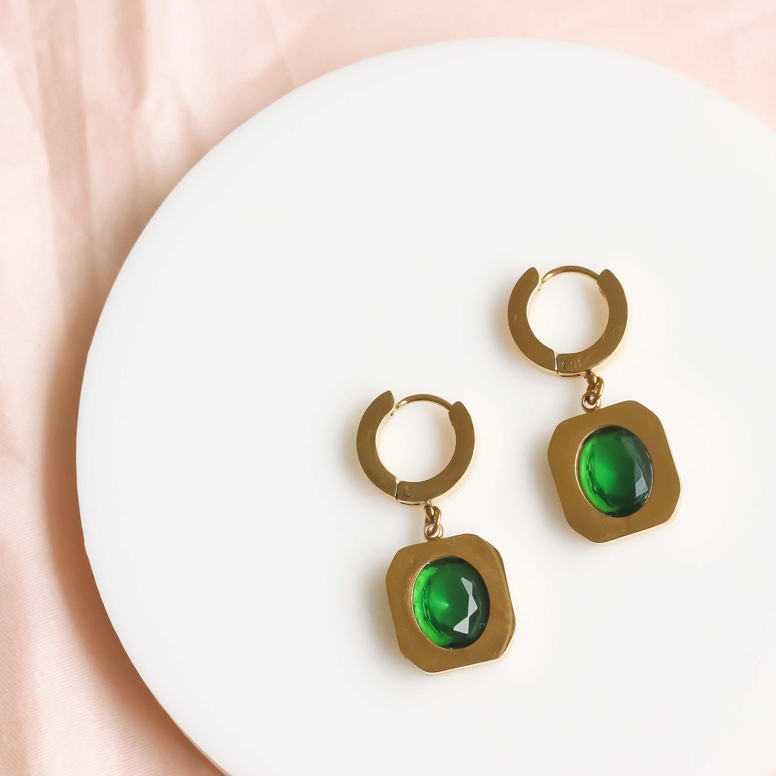 18K Gold Plated | Ella Drop Earrings | Emerald Stone