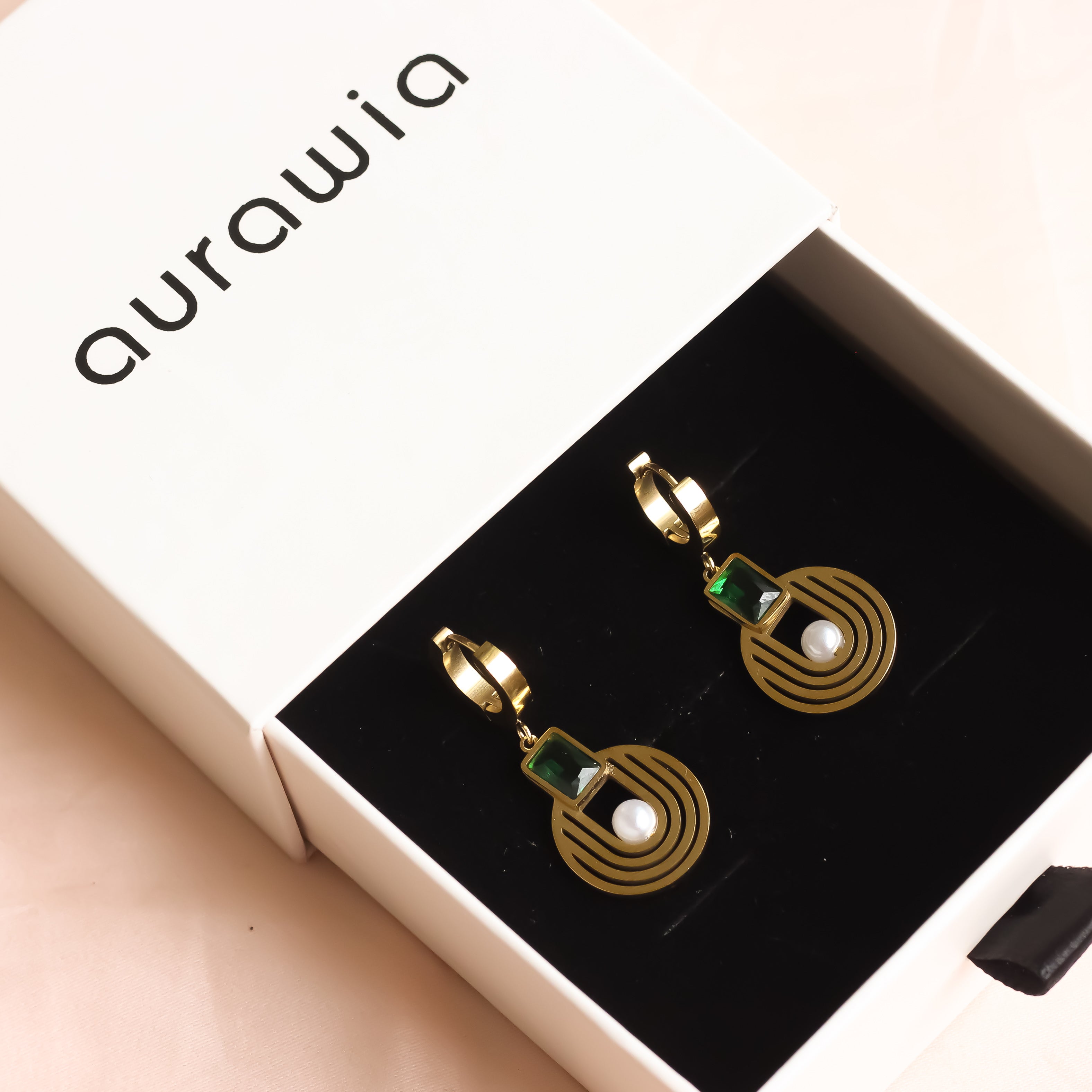 18K Gold Plated | Emerald Spiral Earrings