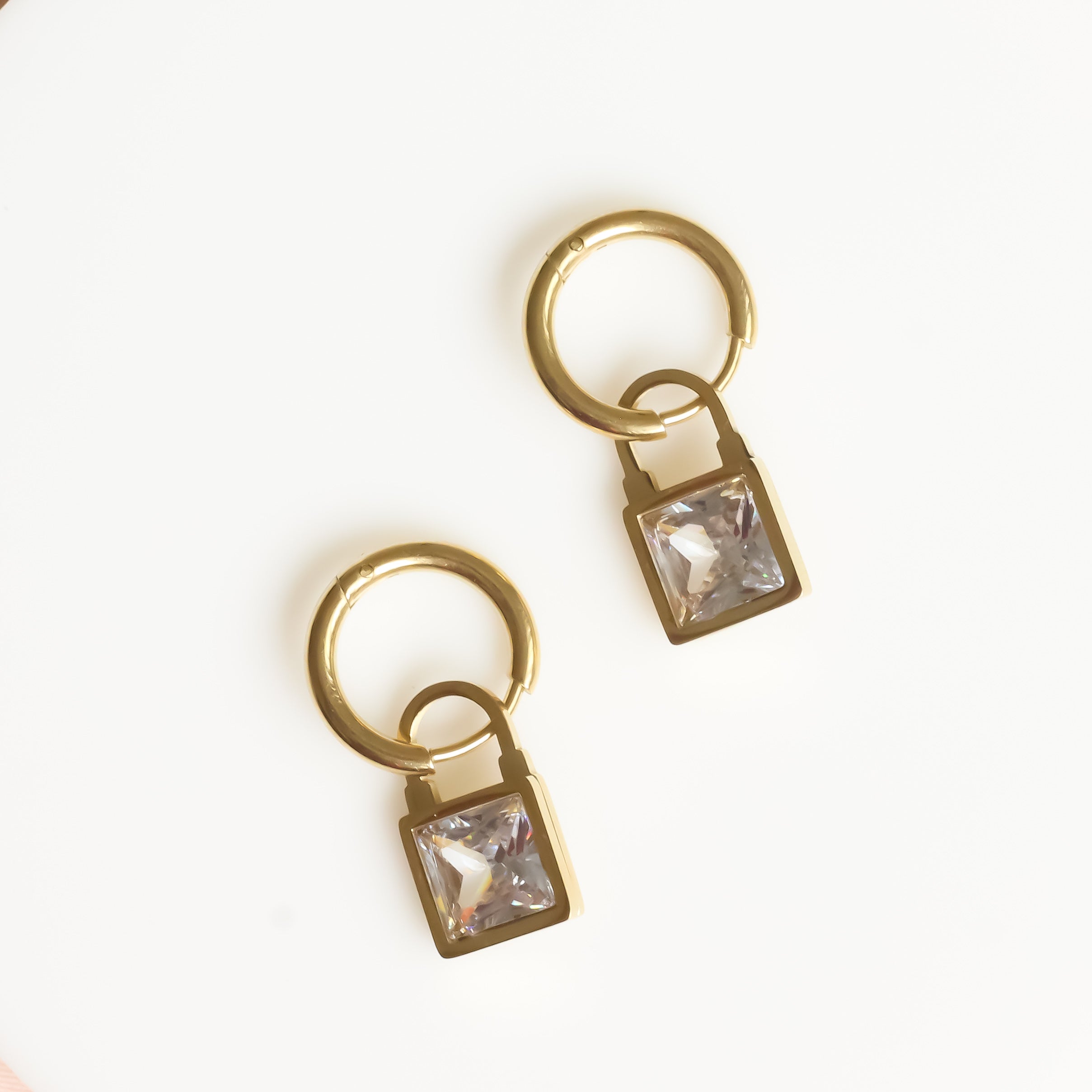 18K Gold Plated | Lock Drop Earrings