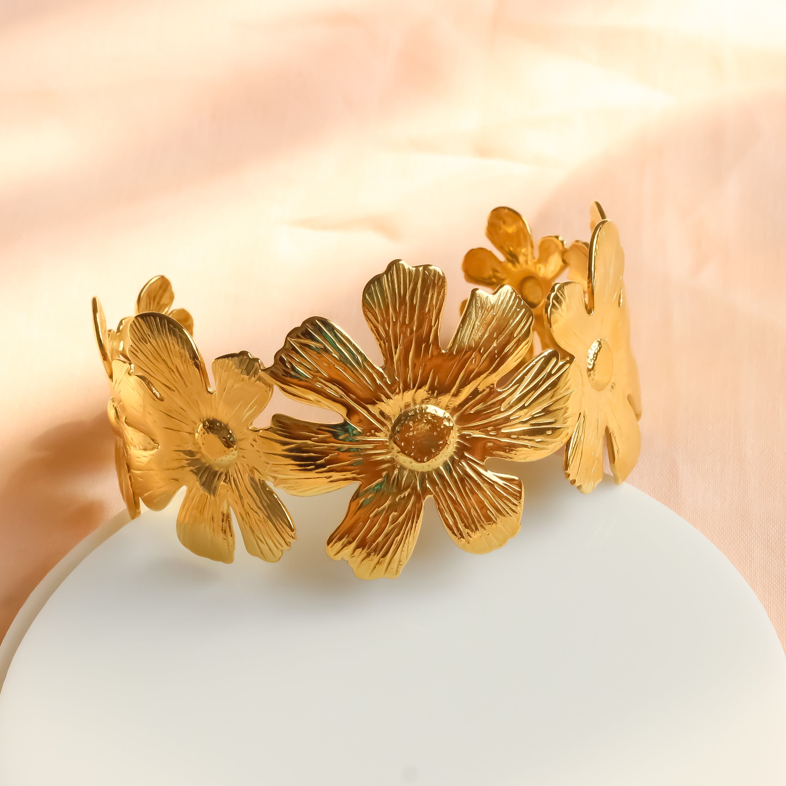 Gold Flower Cuff Bangle | Adjustable Cuff Bangle