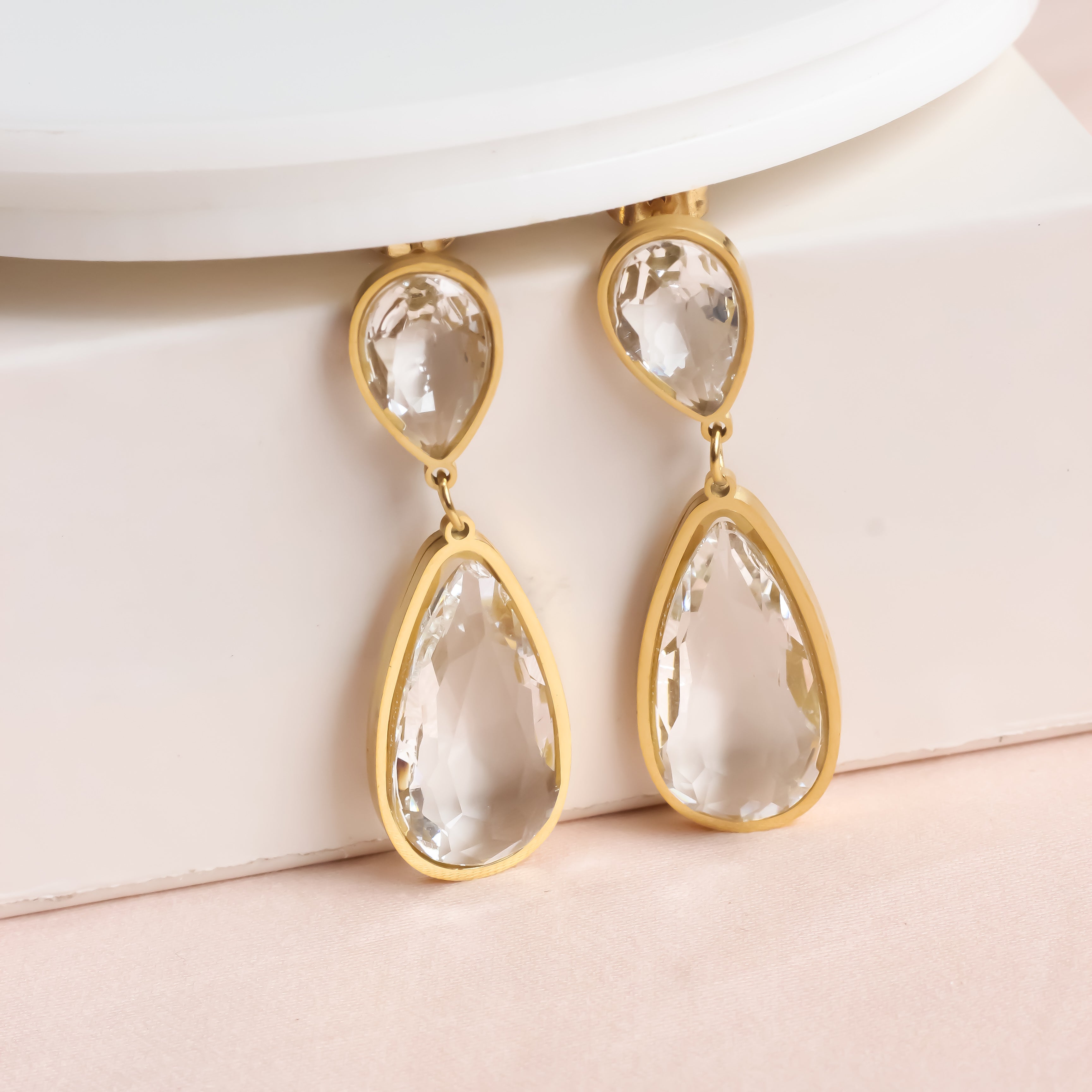 18K Gold Plated | Clear Tear Drop Earrings