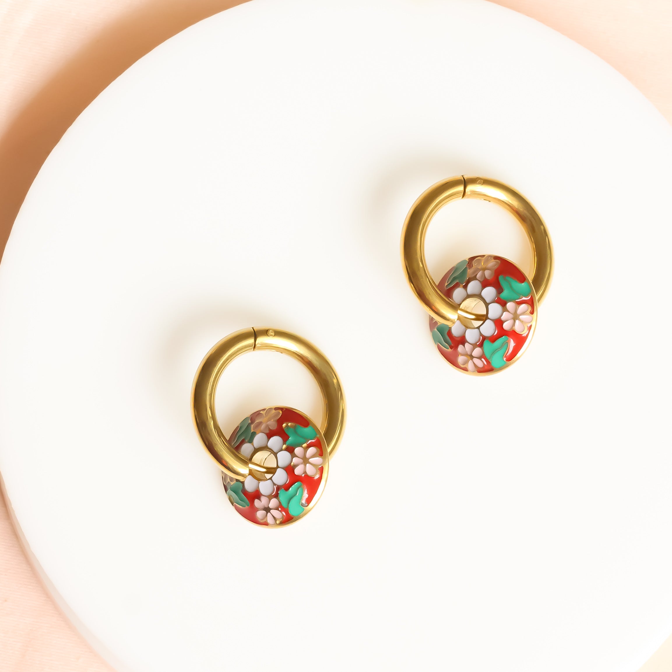 18K Gold Plated | Retro Enamel Earrings