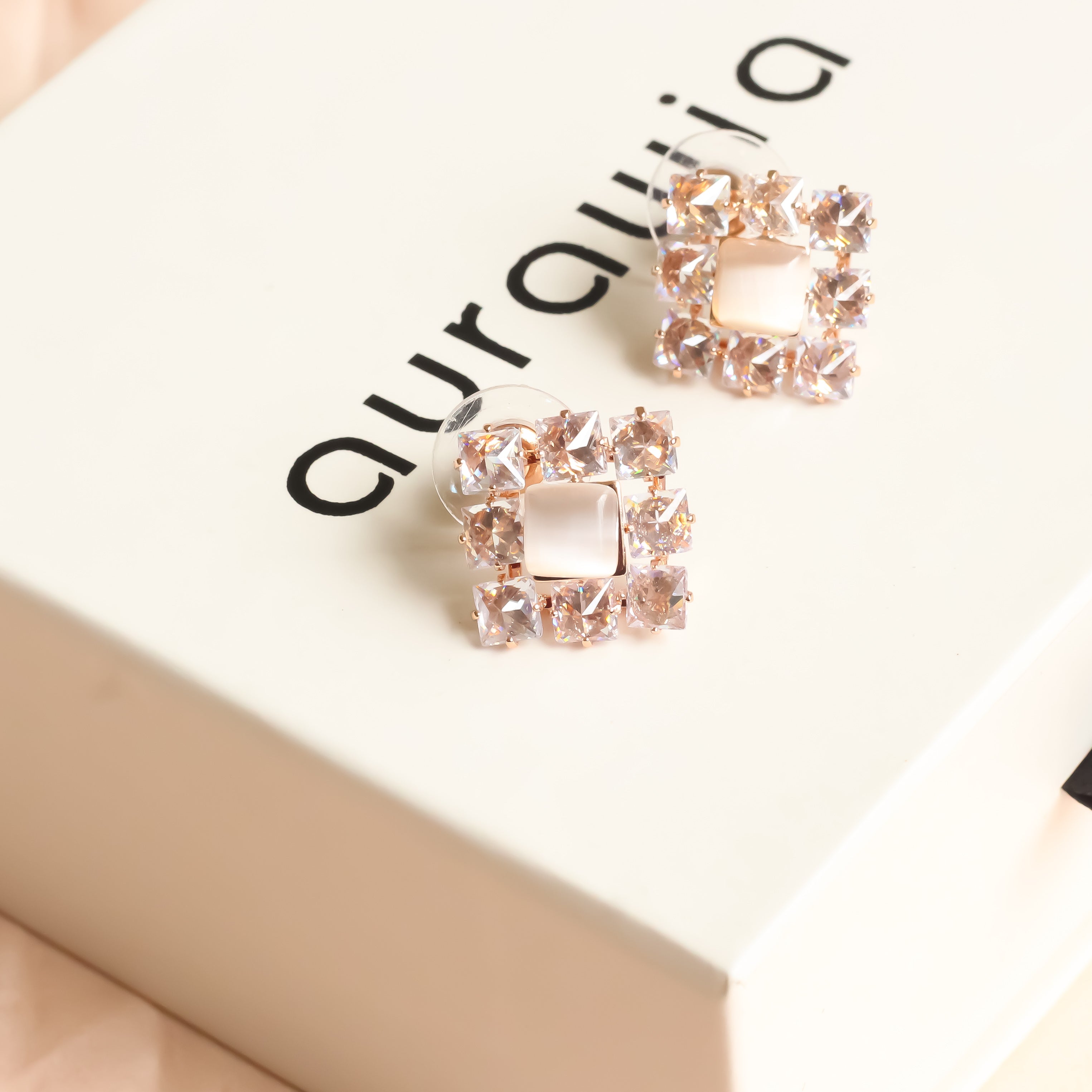 Elegance Square Studs | Rose Gold