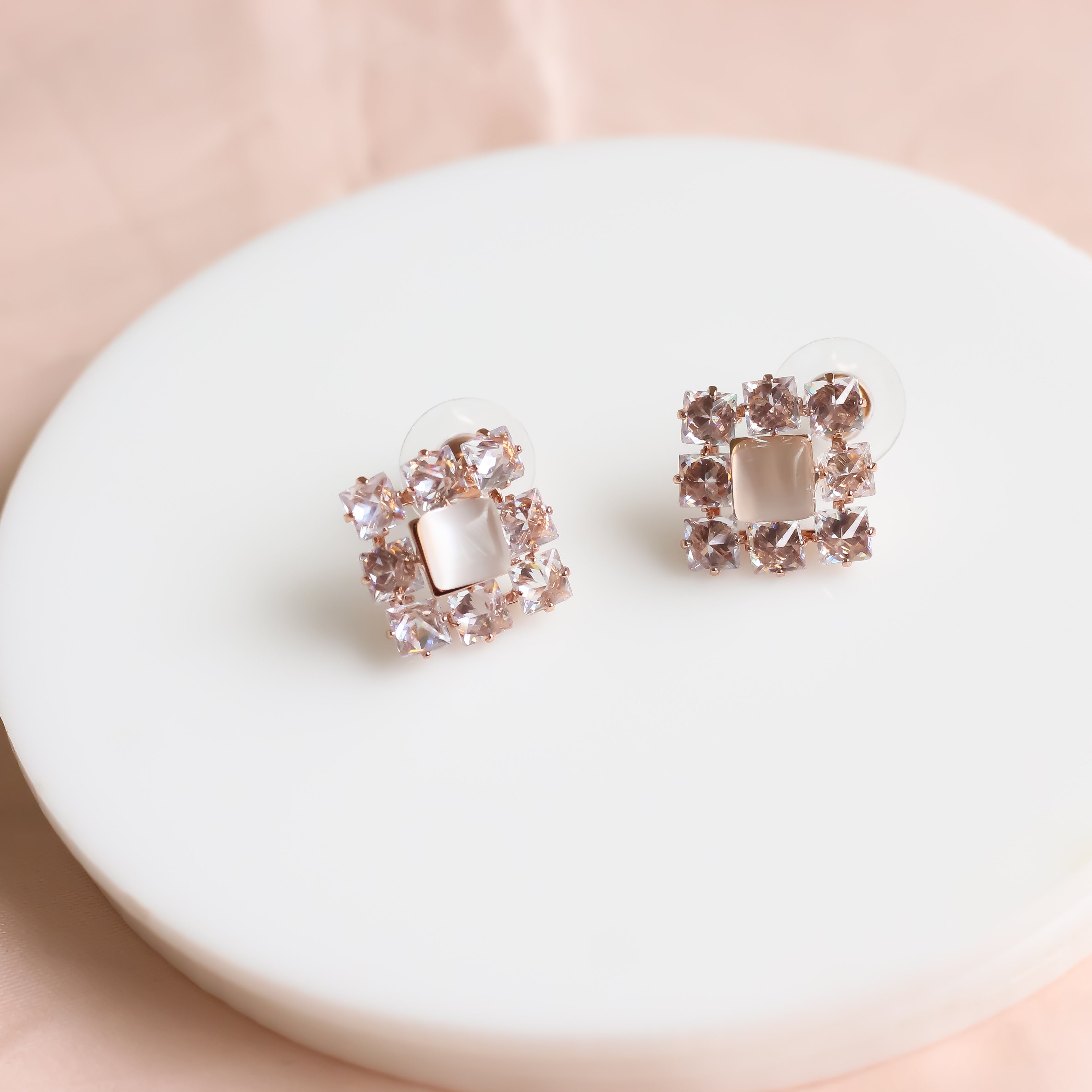 Elegance Square Studs | Rose Gold