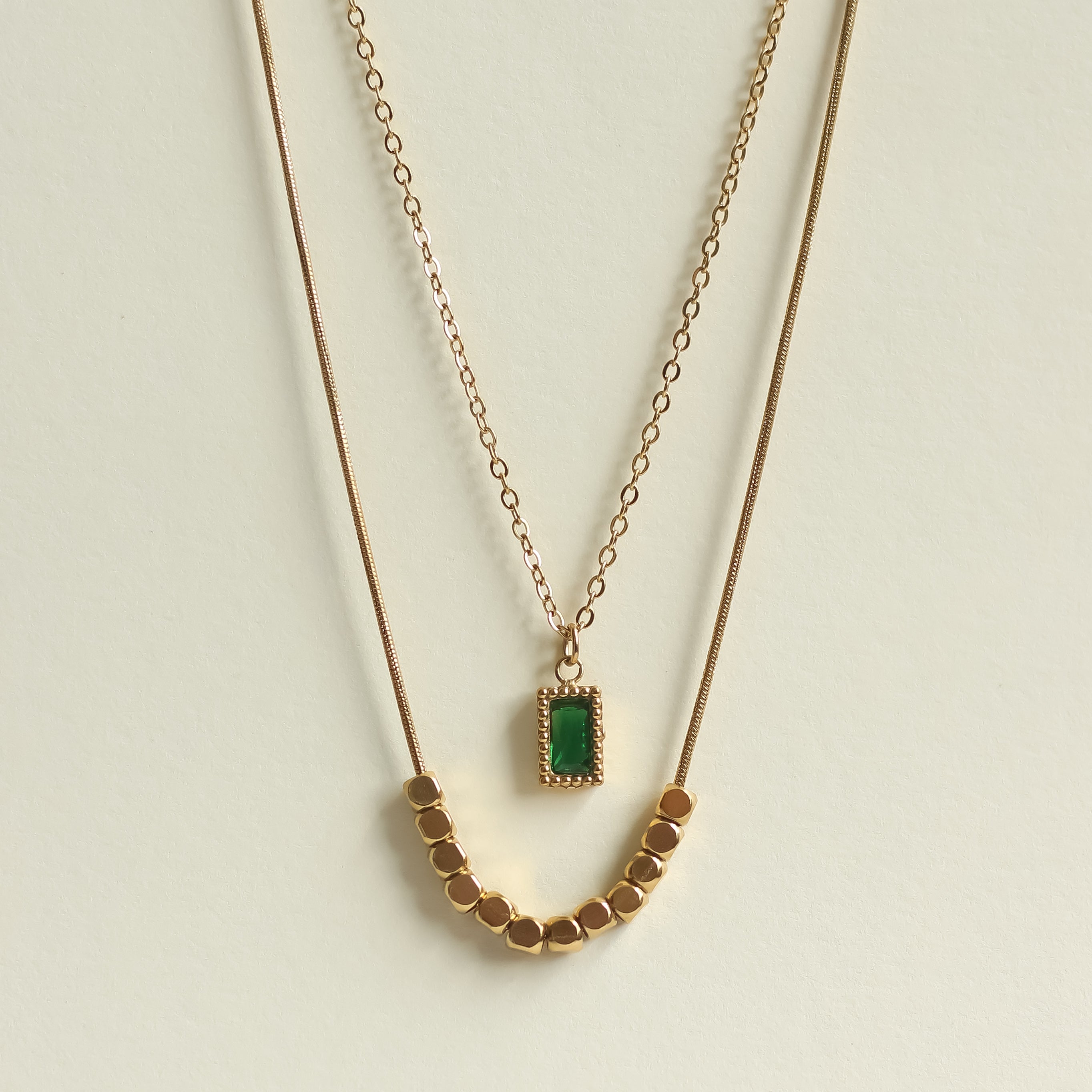 Emerald Double Layered Necklace