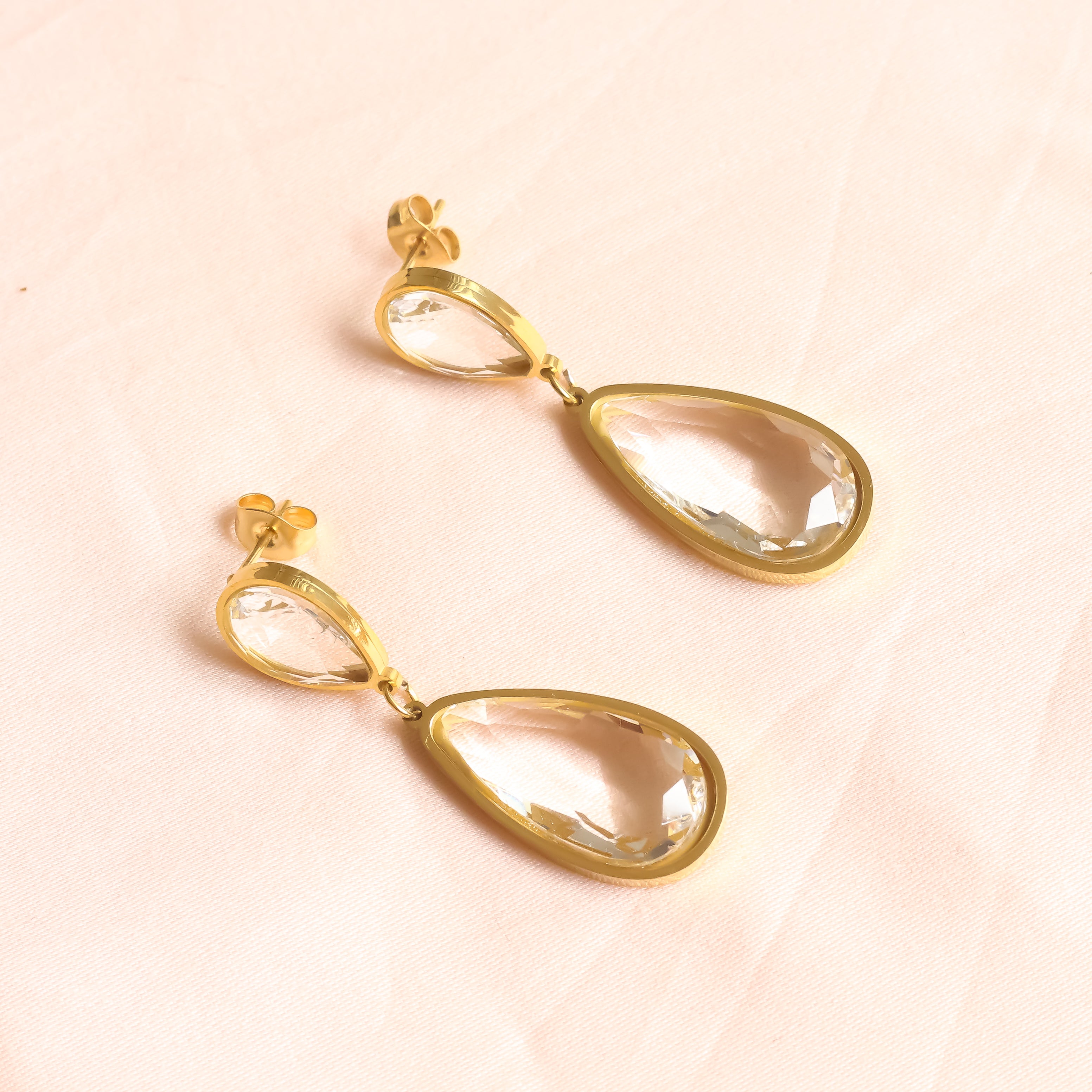 18K Gold Plated | Clear Tear Drop Earrings