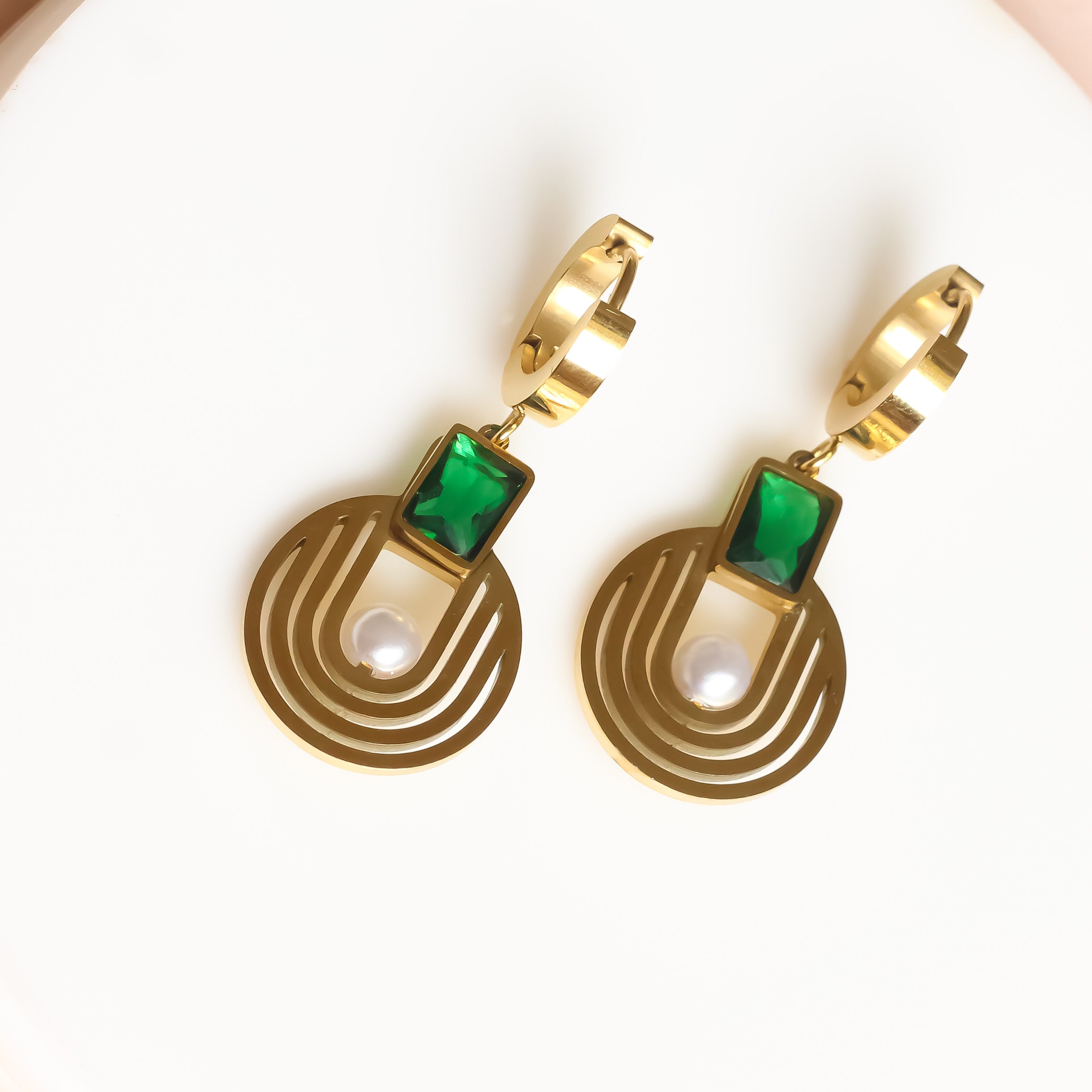 18K Gold Plated | Emerald Spiral Earrings