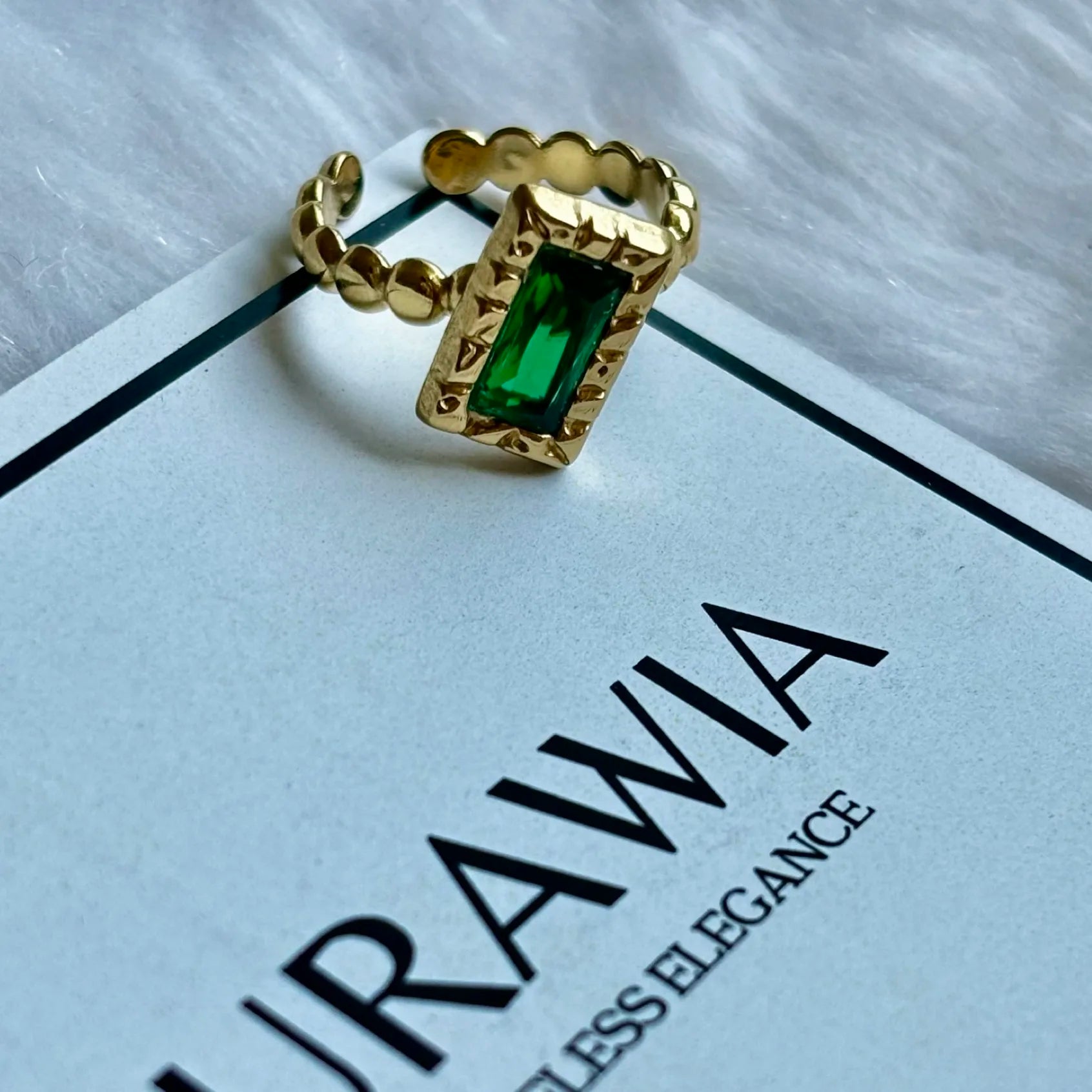 Green Stone Golden Adjustable Ring