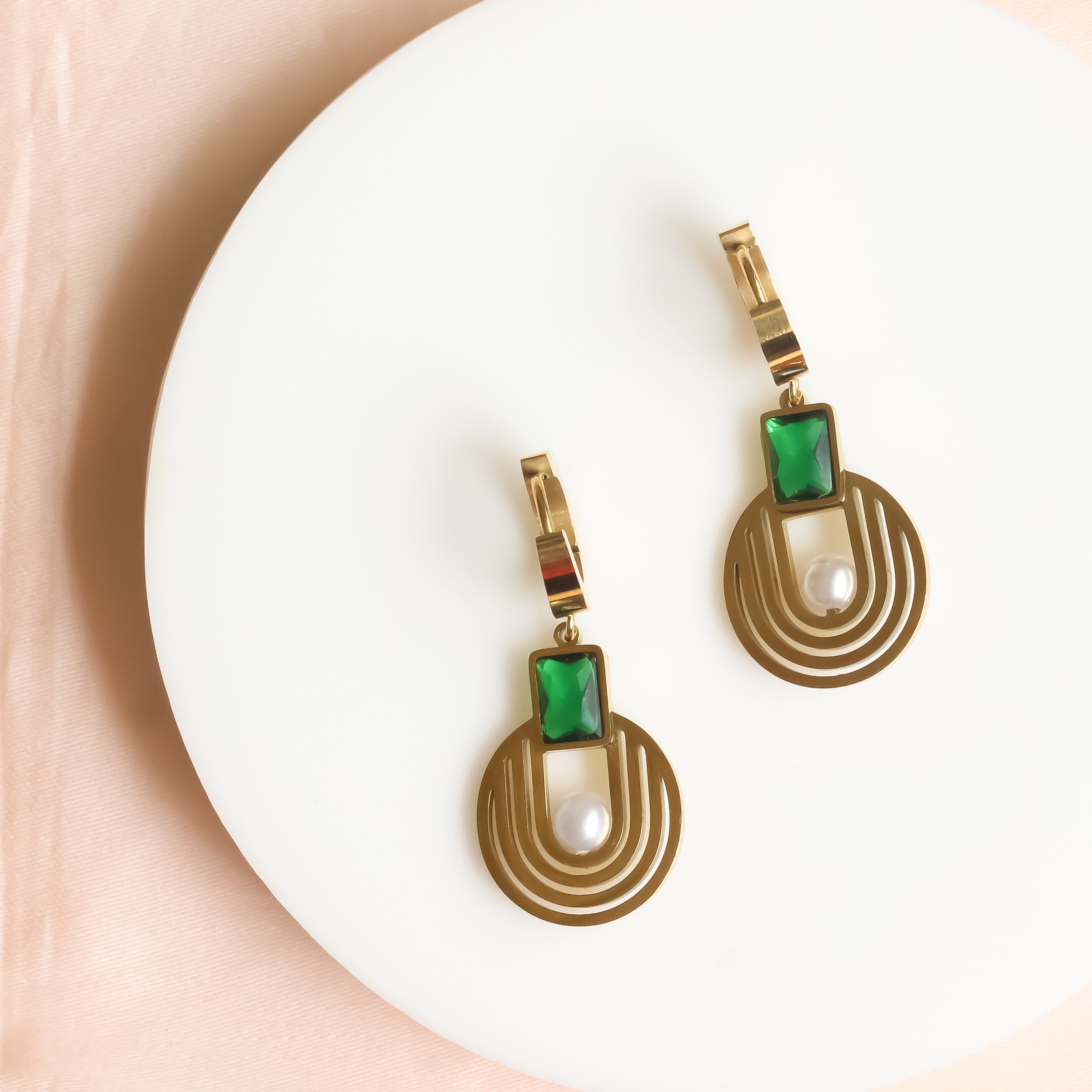 18K Gold Plated | Emerald Spiral Earrings