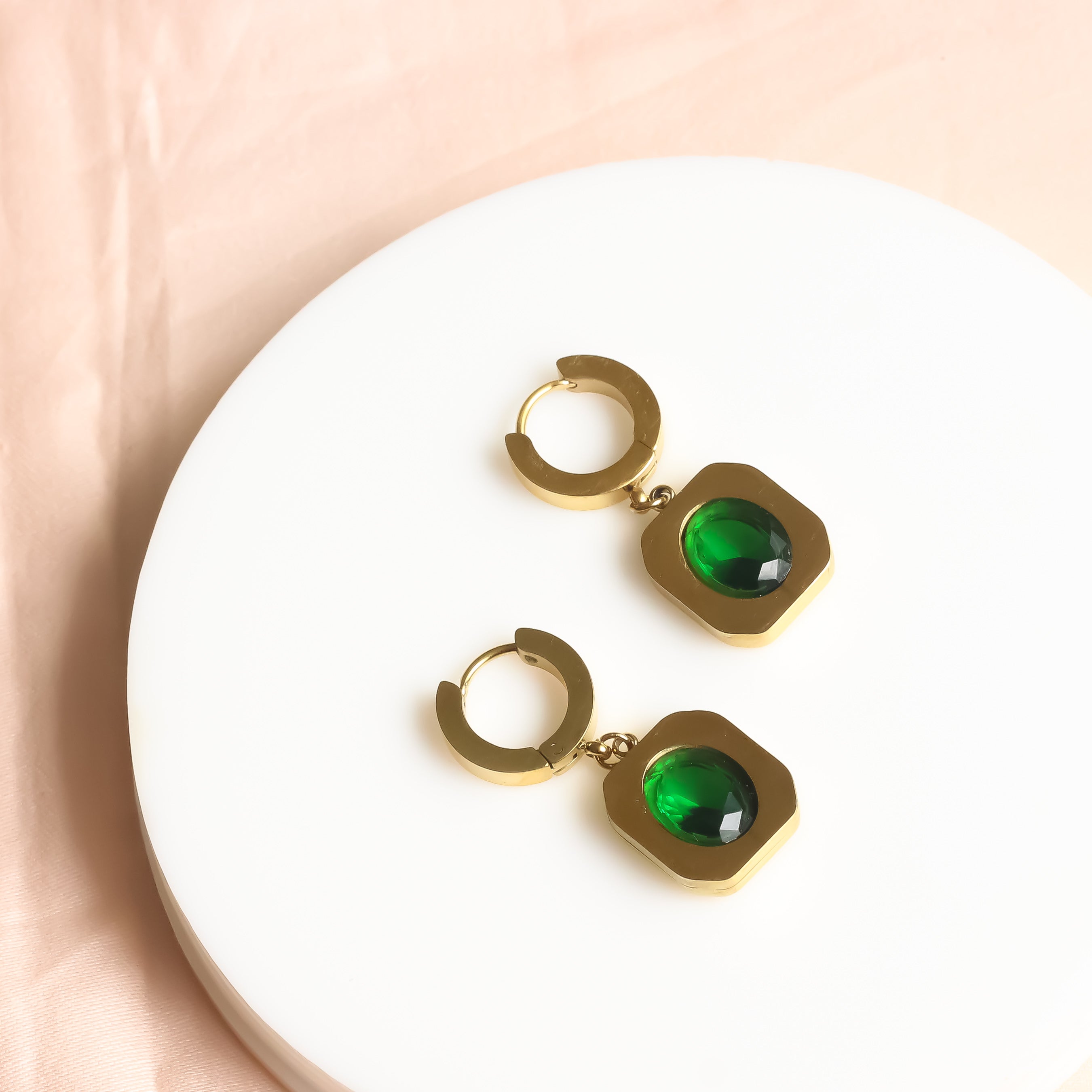 18K Gold Plated | Ella Drop Earrings | Emerald Stone