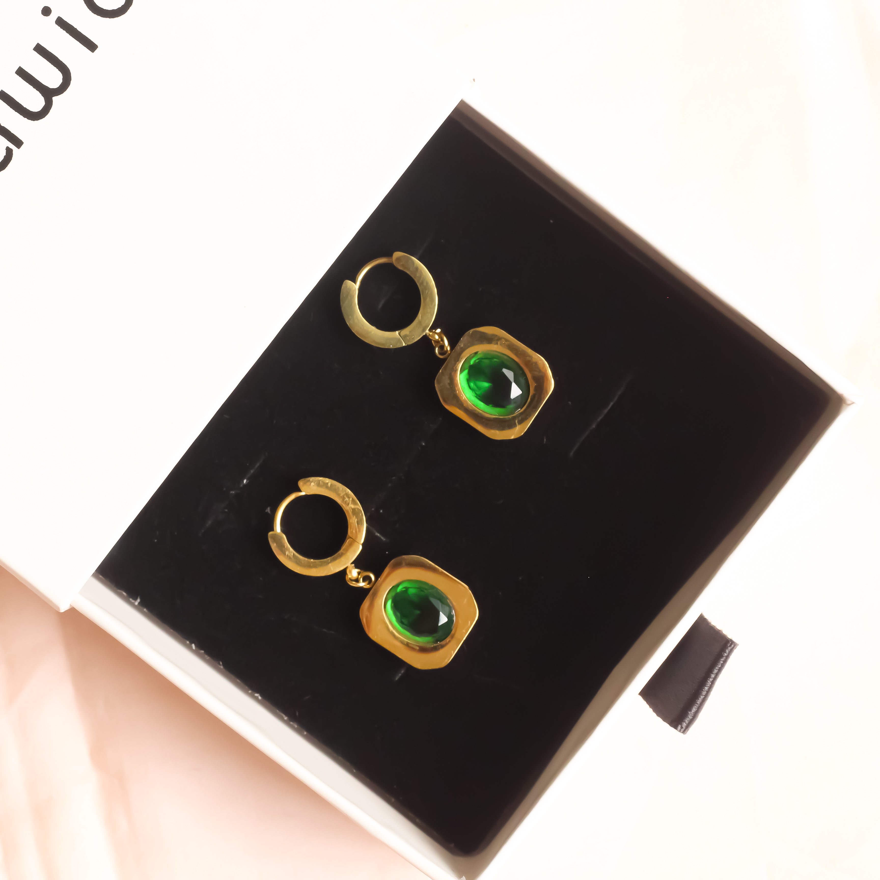 18K Gold Plated | Ella Drop Earrings | Emerald Stone