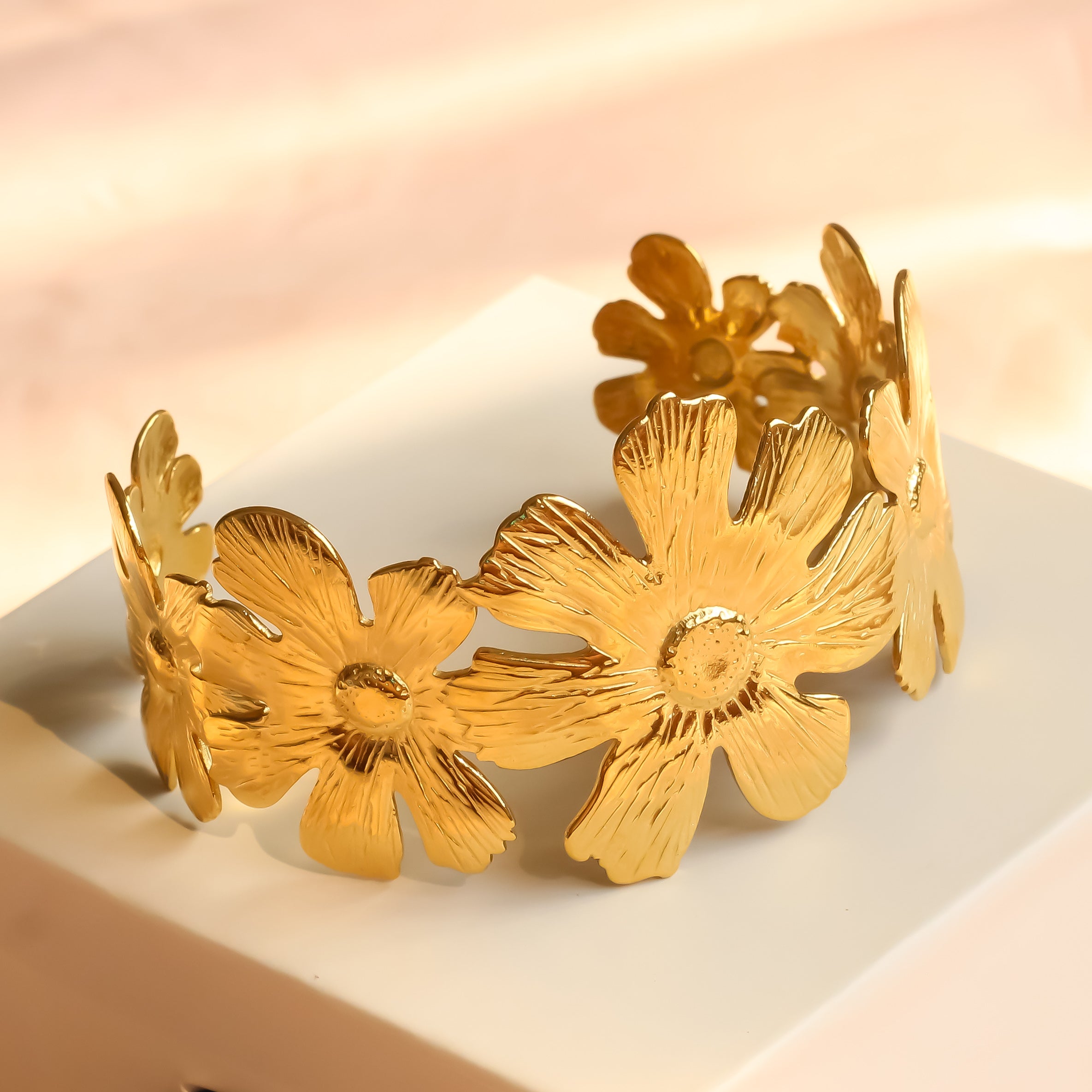 Gold Flower Cuff Bangle | Adjustable Cuff Bangle