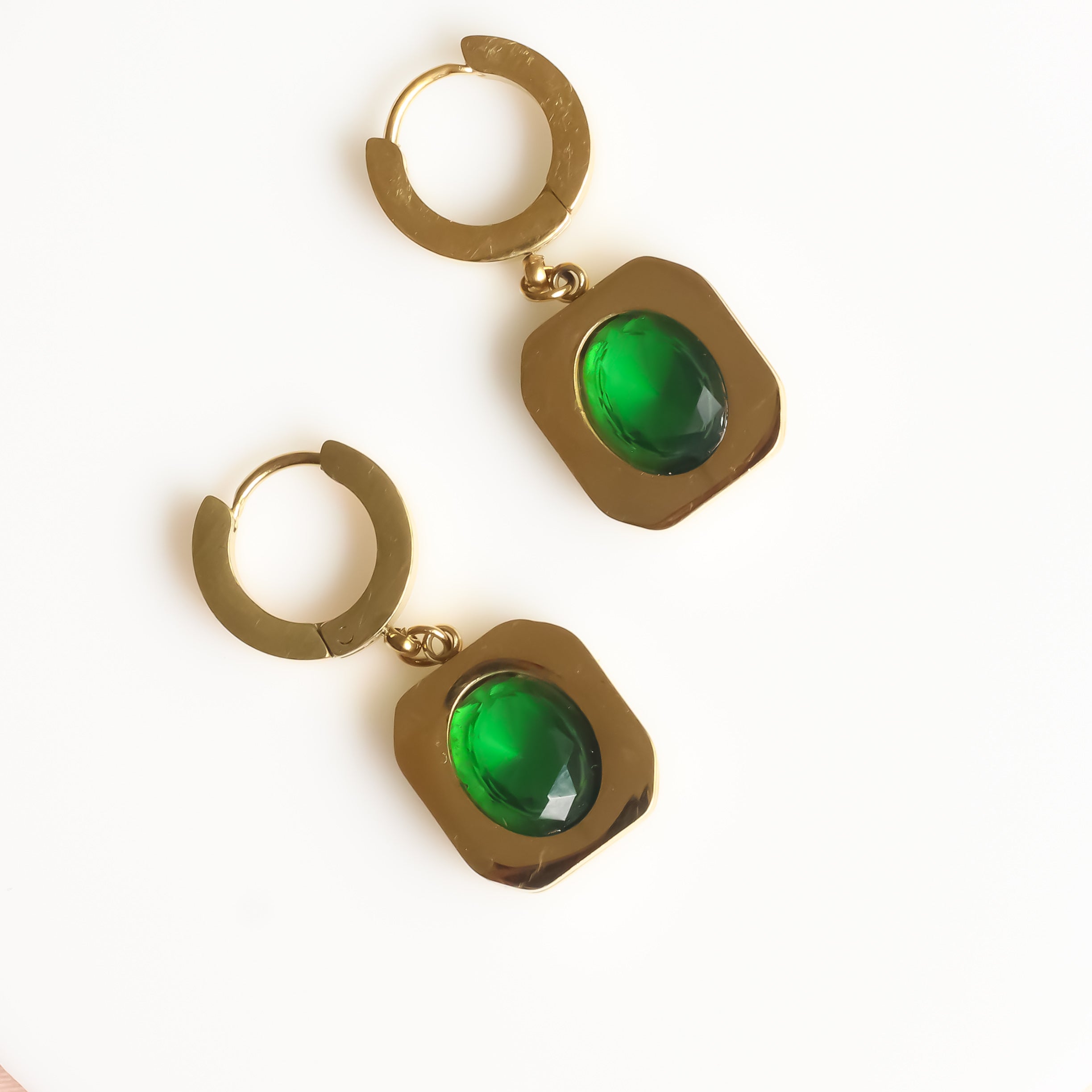 18K Gold Plated | Ella Drop Earrings | Emerald Stone