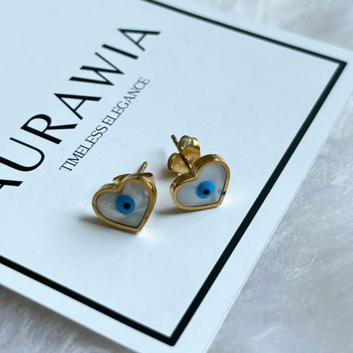 (A)Heart Shaped Evil Eye Studs